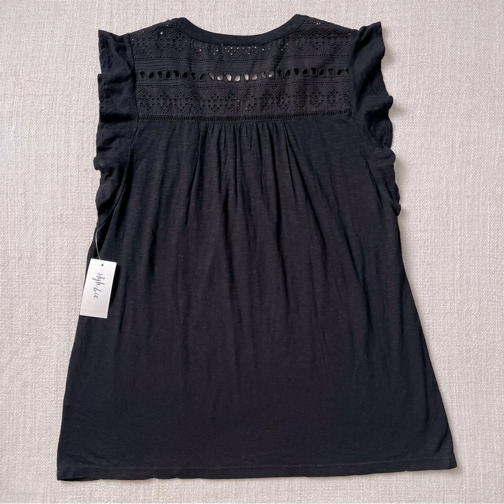 Style & Co. Eyelet Flutter Sleeve Black Top - Picture 5 of 6